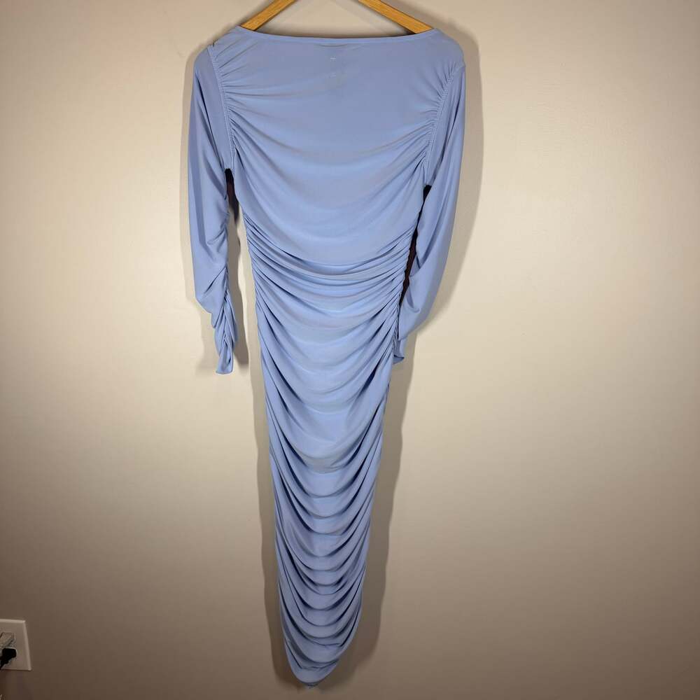 Norma Kamali Tara Dress Powder Blue Ruched Long Sleeve Midi Size S - Picture 3 of 11